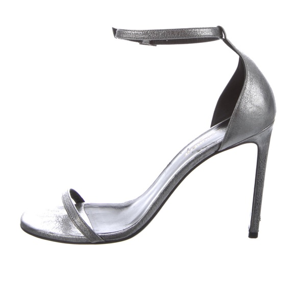 Saint Laurent Gray/ Metallic Leather Sandals - Picture 1 of 6